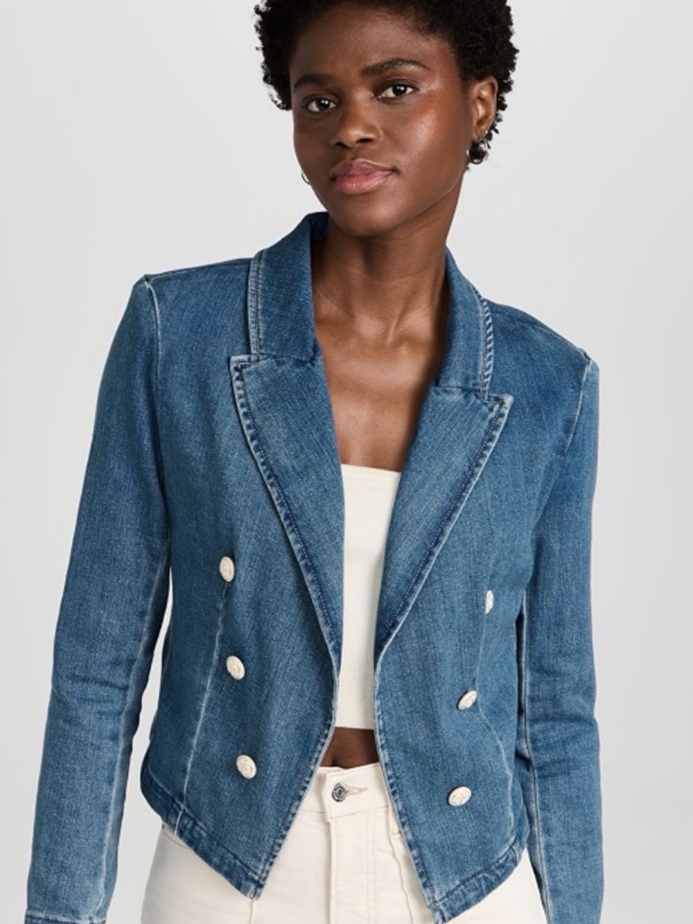 L'AGENCE Blue Denim Double-Breasted Jean Jacket